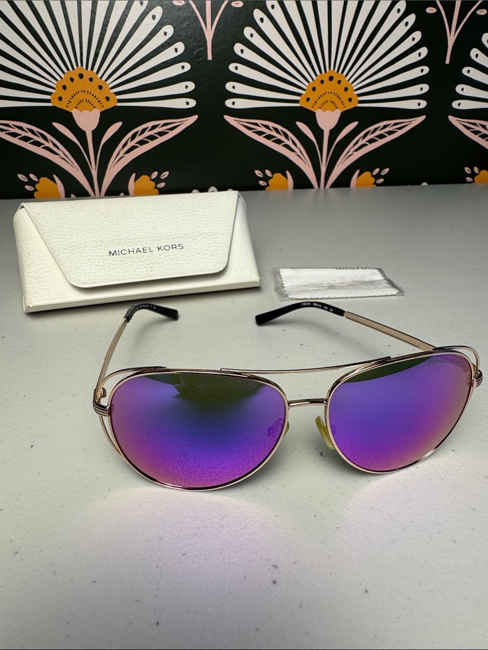 Michael Kors Mirrored Aviator Sunglasses Gold Hardware & Purple Lens w/ Case
